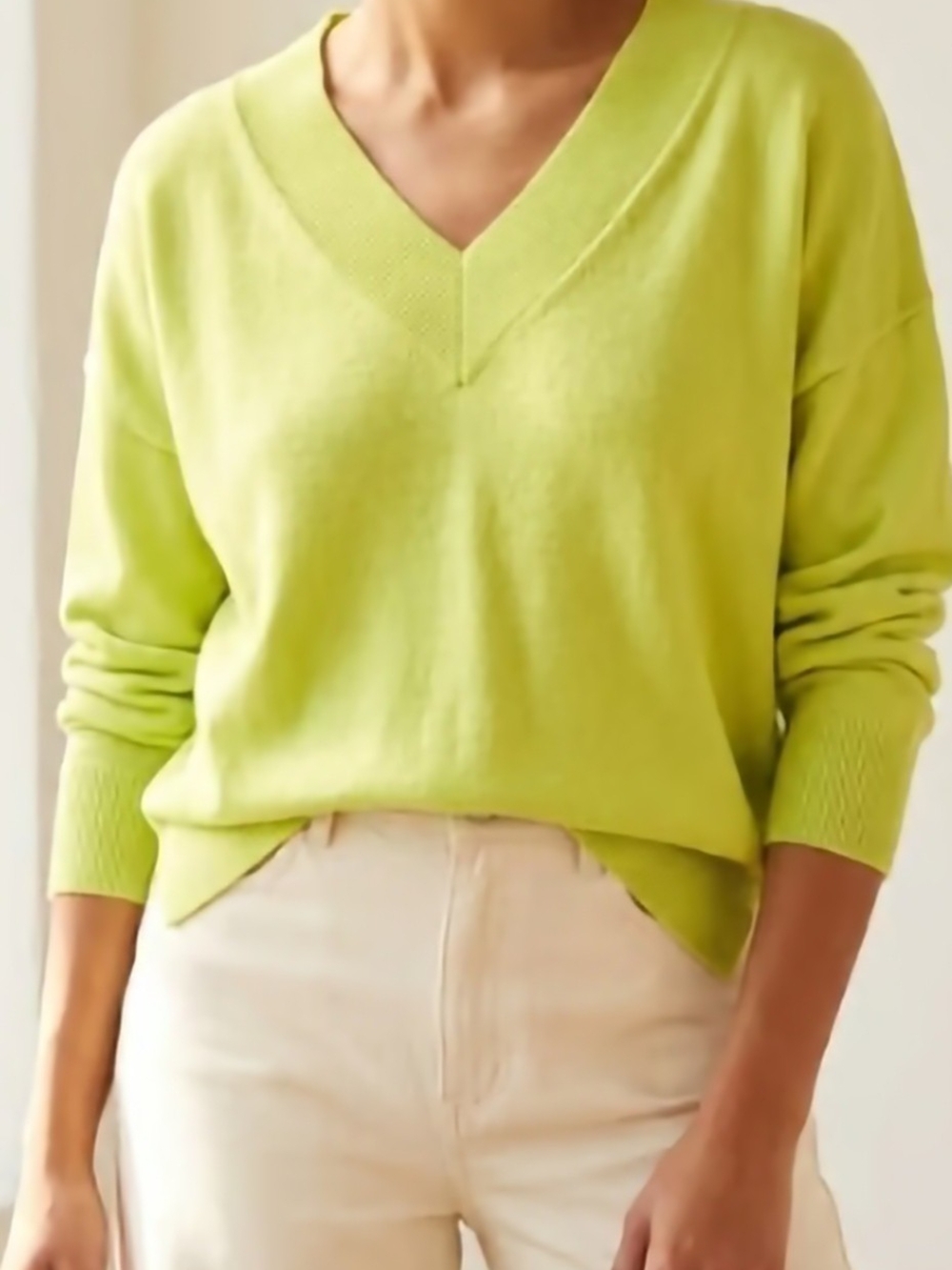 For The Republic Bright Lime V-Neck Women's Sweater